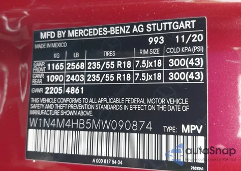 2021 Mercedes-Benz Glb 250 4Matic from USA, damaged, VIN W1N4M4HB5MW090874